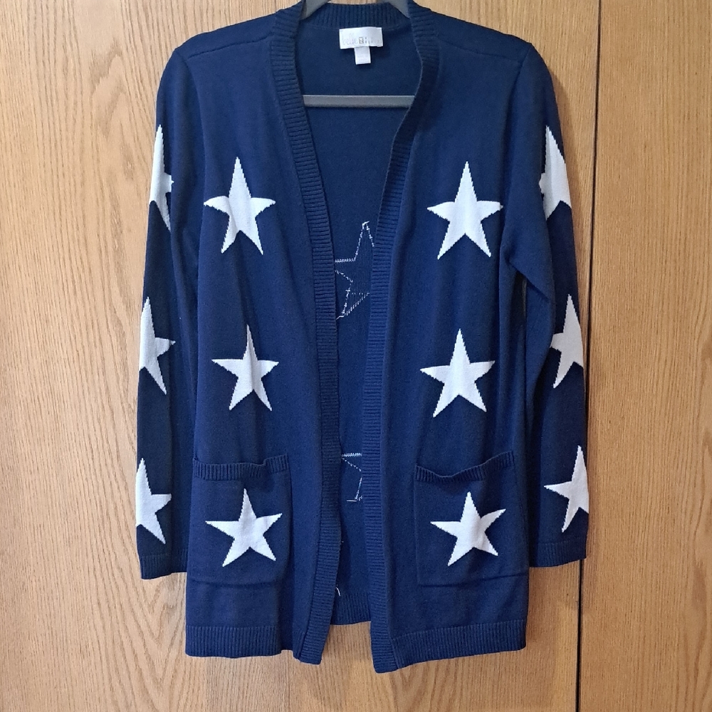 Belle By Kim Gravel Navy Star Open Cardigan with White Stars